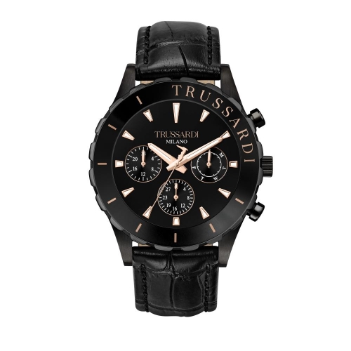 Orologio TRUSSARDI uomo T-logo cronografo pelle total black