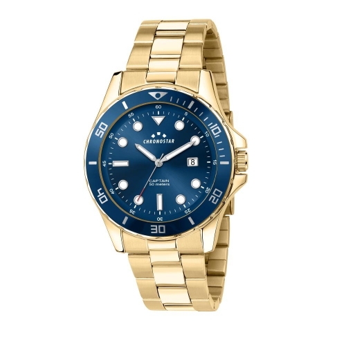 Orologio CHRONOSTAR uomo Captain acciaio dorato / blu