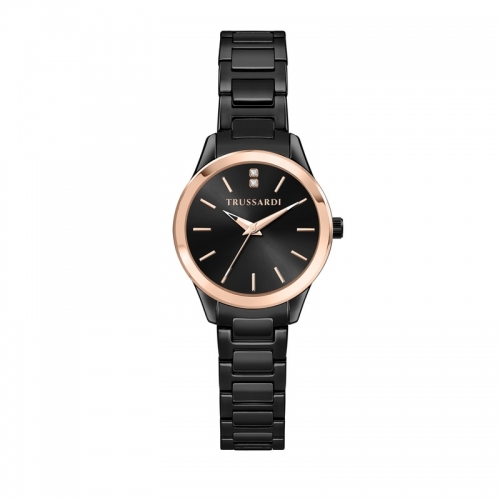 Orologio TRUSSARDI donna T-sky tempo acciaio nero / oro rosa