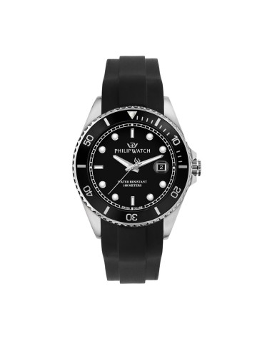 Philip Watch Caribe 42mm 3h black dial blk sil st