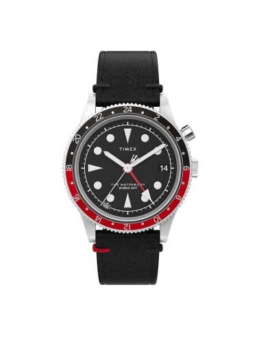Orologio TIMEX Mod. The Waterbury GMT - pelle nero / rosso