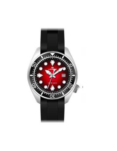 Orologio LORENZ uomo Scuba datario gomma nera / rosso