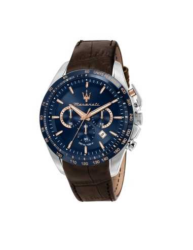 Orologio MASERATI uomo Traguardo crono pelle marrone / blu - Limited