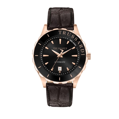 Trussardi T-logo 43mm auto blk dial blk st