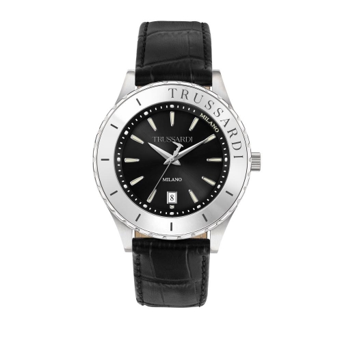 Trussardi T-logo 43mm 3h blk dial blk st